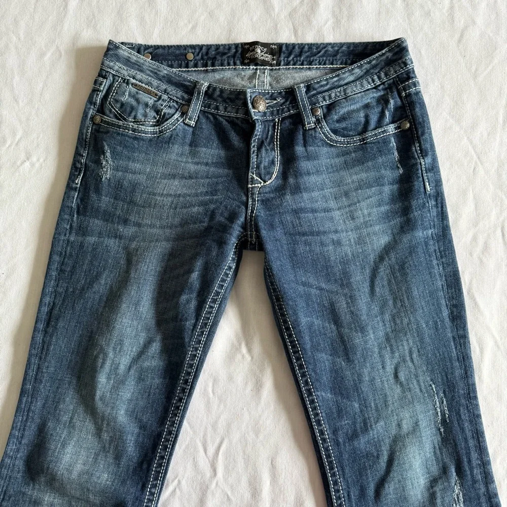 Y2K ReRock For Express Bootcut Jeans Sz 6 Thick Stitch Cowgirl Country Rodeo‎